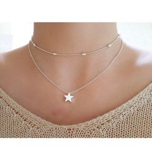 Layered Star Choker Necklace (Silver)